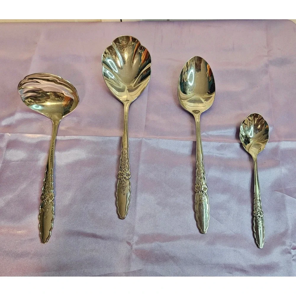 Oneida Community floral glen Stainless Steel 4pc Serving Set Ladle Berry Spoon